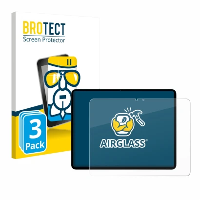 Parte frontal de un envase de producto con el logotipo de la marca BROTECT. Al lado se muestra el dispositivo Apple iPad Air 1