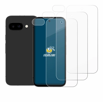 Imagen del dispositivo Google Pixel 9a (Frontal+Cámara) con una amplia variedad de protectores de pantalla.
