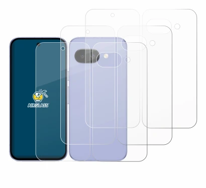 Imagen del dispositivo Google Pixel 9a (Frontal+Trasero) con una amplia variedad de protectores de pantalla.