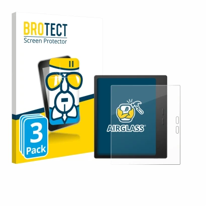 Parte frontal de un envase de producto con el logotipo de la marca BROTECT. Al lado se muestra el dispositivo Boox Go 7 con su