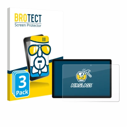 Parte frontal de un envase de producto con el logotipo de la marca BROTECT. Al lado se muestra el dispositivo Blackview Mega 8