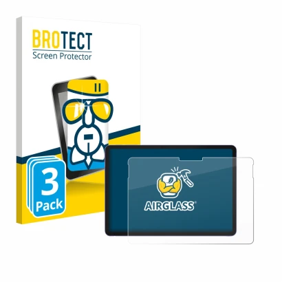 Parte frontal de un envase de producto con el logotipo de la marca BROTECT. Al lado se muestra el dispositivo Microsoft Surfac