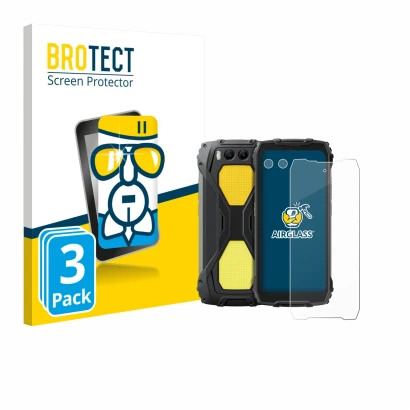 Parte frontal de un envase de producto con el logotipo de la marca BROTECT. Al lado se muestra el dispositivo Blackview BV7300