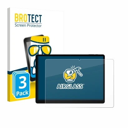 Parte frontal de un envase de producto con el logotipo de la marca BROTECT. Al lado se muestra el dispositivo Doogee Tab E3 Ma