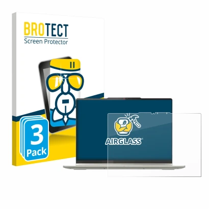 Parte frontal de un envase de producto con el logotipo de la marca BROTECT. Al lado se muestra el dispositivo Lenovo Yoga 7 2-