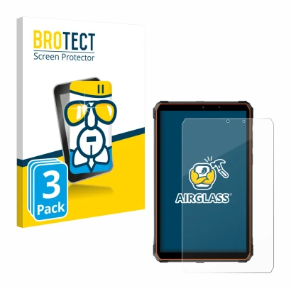 Parte frontal de un envase de producto con el logotipo de la marca BROTECT. Al lado se muestra el dispositivo Blackview Active