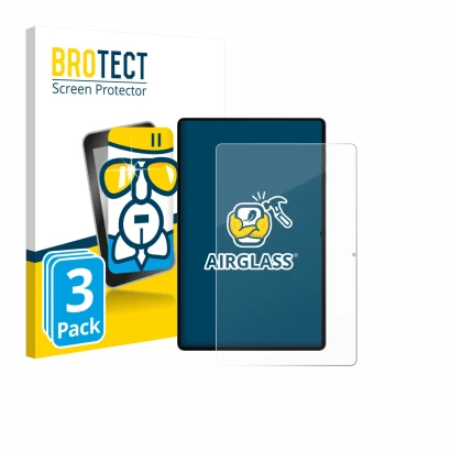 Parte frontal de un envase de producto con el logotipo de la marca BROTECT. Al lado se muestra el dispositivo Samsung Galaxy T