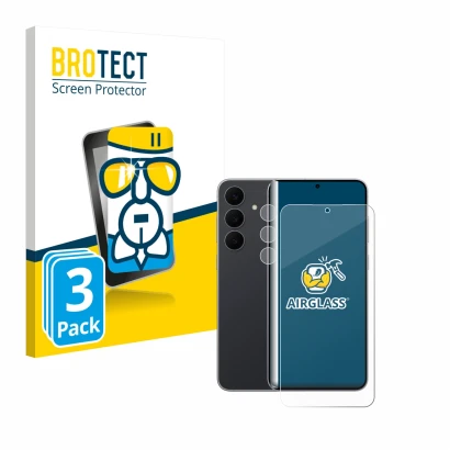 Parte frontal de un envase de producto con el logotipo de la marca BROTECT. Al lado se muestra el dispositivo Samsung Galaxy S