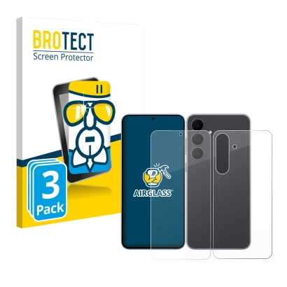 Parte frontal de un envase de producto con el logotipo de la marca BROTECT. Al lado se muestra el dispositivo Samsung Galaxy S