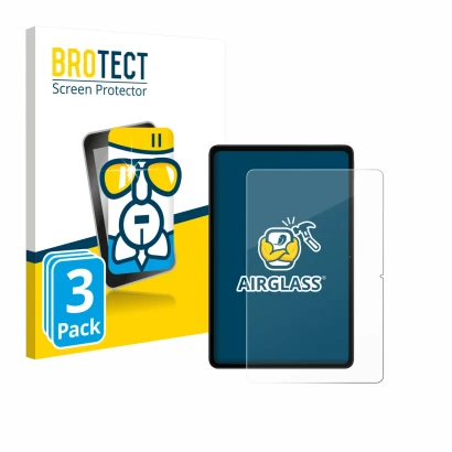 Parte frontal de un envase de producto con el logotipo de la marca BROTECT. Al lado se muestra el dispositivo Xiaomi Redmi Pad