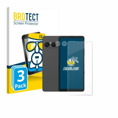 Parte frontal de un envase de producto con el logotipo de la marca BROTECT. Al lado se muestra el dispositivo Sony Xperia 10 V