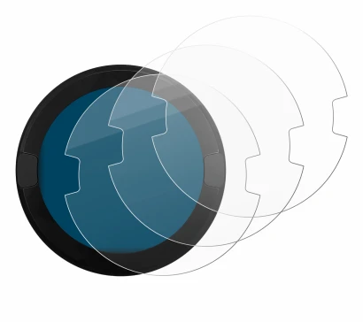 Imagen del dispositivo OOONO P-DISC NO2 con una amplia variedad de protectores de pantalla.