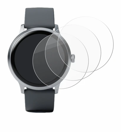 Imagen del dispositivo Pebble Round 2 con una amplia variedad de protectores de pantalla.