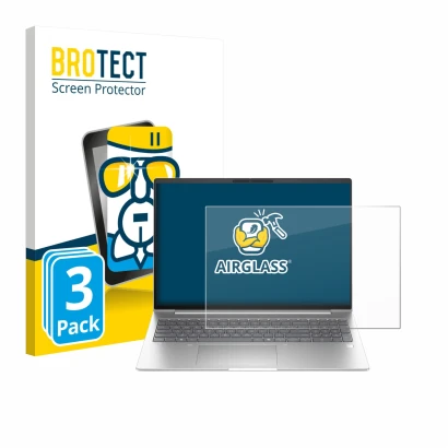 Parte frontal de un envase de producto con el logotipo de la marca BROTECT. Al lado se muestra el dispositivo HP EliteBook 6 G