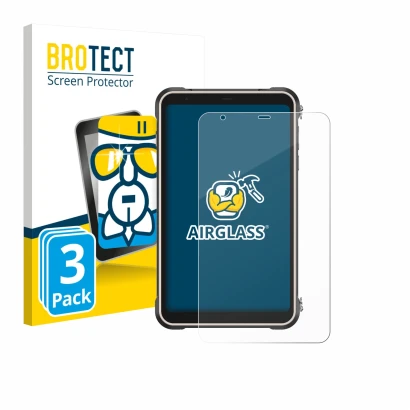 Parte frontal de un envase de producto con el logotipo de la marca BROTECT. Al lado se muestra el dispositivo Ulefone RugKing 