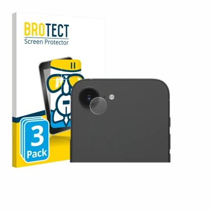 Parte frontal de un envase de producto con el logotipo de la marca BROTECT. Al lado se muestra el dispositivo Apple iPhone 17e