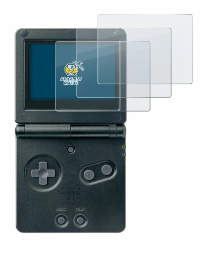 Imagen del dispositivo Nintendo Gameboy Advance GBA SP con una amplia variedad de protectores de pantalla.