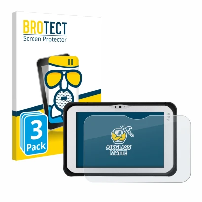 Parte frontal de un envase de producto con el logotipo de la marca BROTECT. Al lado se muestra el dispositivo Panasonic Toughp