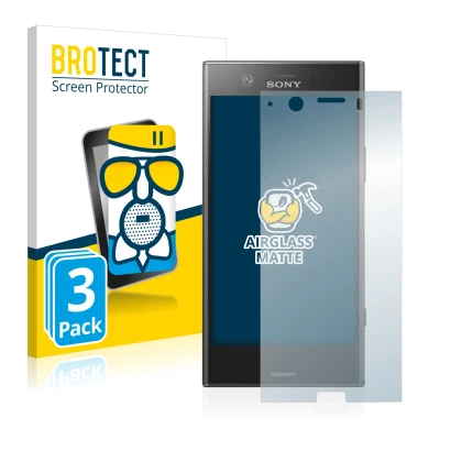 Parte frontal de un envase de producto con el logotipo de la marca BROTECT. Al lado se muestra el dispositivo Sony Xperia XZ1