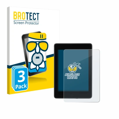 Parte frontal de un envase de producto con el logotipo de la marca BROTECT. Al lado se muestra el dispositivo Amazon Kindle Pa