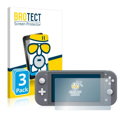 Parte frontal de un envase de producto con el logotipo de la marca BROTECT. Al lado se muestra el dispositivo Nintendo Switch 