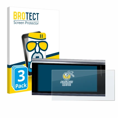 Parte frontal de un envase de producto con el logotipo de la marca BROTECT. Al lado se muestra el dispositivo Audi A6 2018 MMI