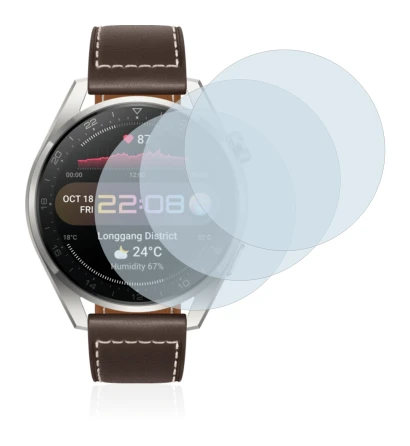 Imagen del dispositivo Huawei Watch 3 Pro con una amplia variedad de protectores de pantalla.