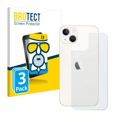 Parte frontal de un envase de producto con el logotipo de la marca BROTECT. Al lado se muestra el dispositivo Apple iPhone 13 