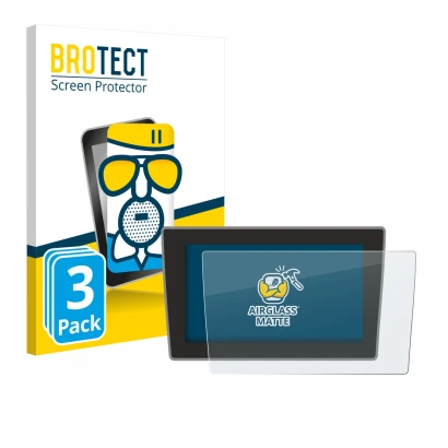 Parte frontal de un envase de producto con el logotipo de la marca BROTECT. Al lado se muestra el dispositivo Volkswagen Arteo