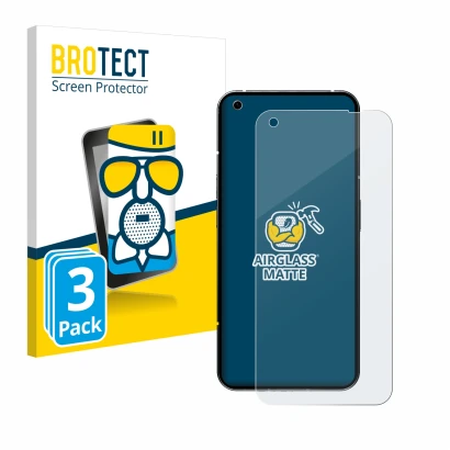 Parte frontal de un envase de producto con el logotipo de la marca BROTECT. Al lado se muestra el dispositivo Nothing Phone (1