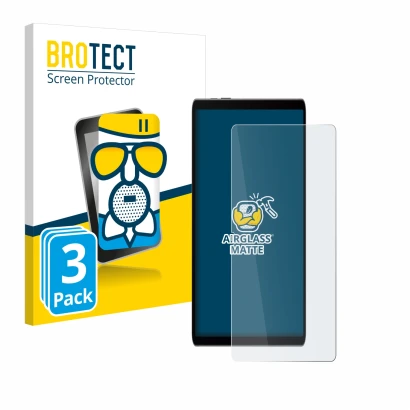 Parte frontal de un envase de producto con el logotipo de la marca BROTECT. Al lado se muestra el dispositivo Samsung Galaxy T