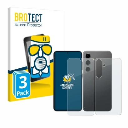 Parte frontal de un envase de producto con el logotipo de la marca BROTECT. Al lado se muestra el dispositivo Samsung Galaxy S