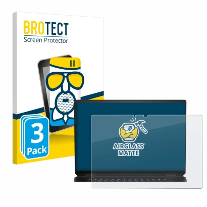 Parte frontal de un envase de producto con el logotipo de la marca BROTECT. Al lado se muestra el dispositivo HP Spectre x360 