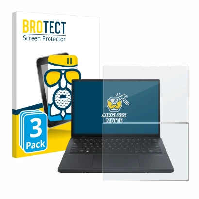 Parte frontal de un envase de producto con el logotipo de la marca BROTECT. Al lado se muestra el dispositivo ASUS ZenBook Duo