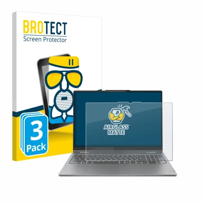 Parte frontal de un envase de producto con el logotipo de la marca BROTECT. Al lado se muestra el dispositivo Lenovo IdeaPad 5