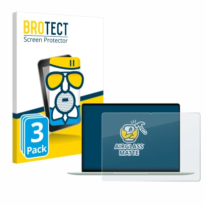 Parte frontal de un envase de producto con el logotipo de la marca BROTECT. Al lado se muestra el dispositivo Huawei MateBook 