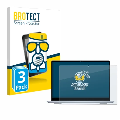 Parte frontal de un envase de producto con el logotipo de la marca BROTECT. Al lado se muestra el dispositivo Dell Inspiron 14