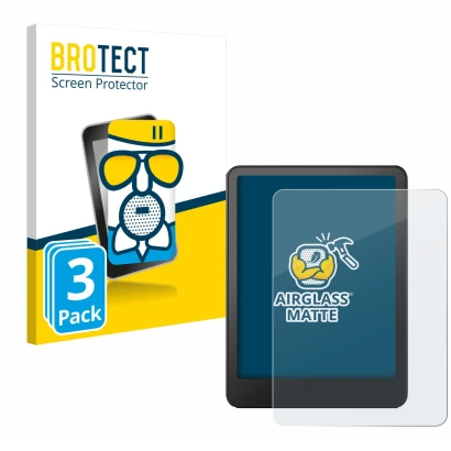 Parte frontal de un envase de producto con el logotipo de la marca BROTECT. Al lado se muestra el dispositivo Amazon Kindle Pa