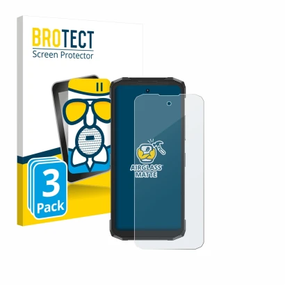 Parte frontal de un envase de producto con el logotipo de la marca BROTECT. Al lado se muestra el dispositivo Doogee Fire 6 Po