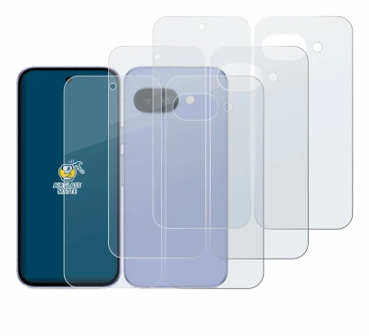 Imagen del dispositivo Google Pixel 9a (Frontal+Trasero) con una amplia variedad de protectores de pantalla.