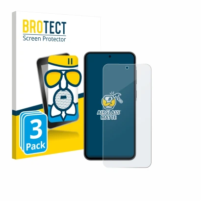Parte frontal de un envase de producto con el logotipo de la marca BROTECT. Al lado se muestra el dispositivo Samsung Galaxy A