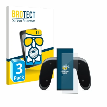 Parte frontal de un envase de producto con el logotipo de la marca BROTECT. Al lado se muestra el dispositivo Nintendo Switch 