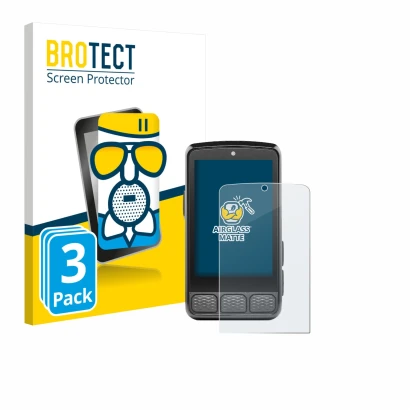 Parte frontal de un envase de producto con el logotipo de la marca BROTECT. Al lado se muestra el dispositivo Wahoo Elemnt Roa