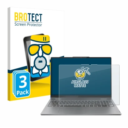 Parte frontal de un envase de producto con el logotipo de la marca BROTECT. Al lado se muestra el dispositivo Lenovo IdeaPad 5