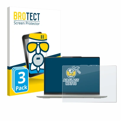 Parte frontal de un envase de producto con el logotipo de la marca BROTECT. Al lado se muestra el dispositivo Lenovo Yoga 7 2-