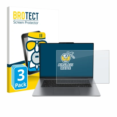 Parte frontal de un envase de producto con el logotipo de la marca BROTECT. Al lado se muestra el dispositivo Lenovo ThinkPad 