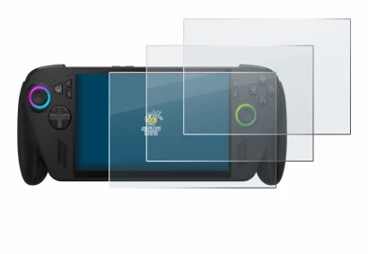 Imagen del dispositivo ASUS ROG Ally X 2025 con una amplia variedad de protectores de pantalla.