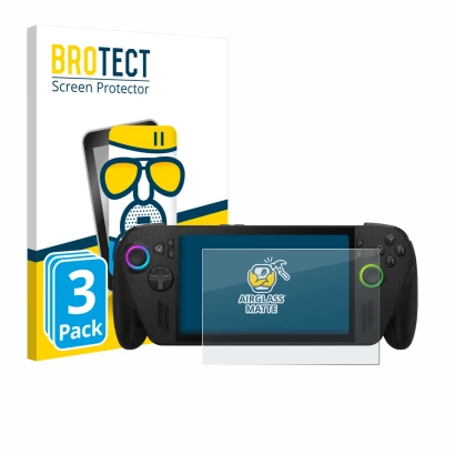 Parte frontal de un envase de producto con el logotipo de la marca BROTECT. Al lado se muestra el dispositivo ASUS ROG Xbox Al