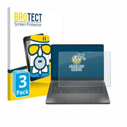 Parte frontal de un envase de producto con el logotipo de la marca BROTECT. Al lado se muestra el dispositivo ASUS ROG Zephyru