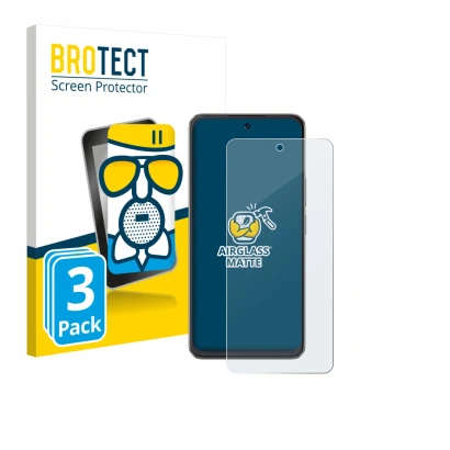 Parte frontal de un envase de producto con el logotipo de la marca BROTECT. Al lado se muestra el dispositivo Cubot Note 60 co